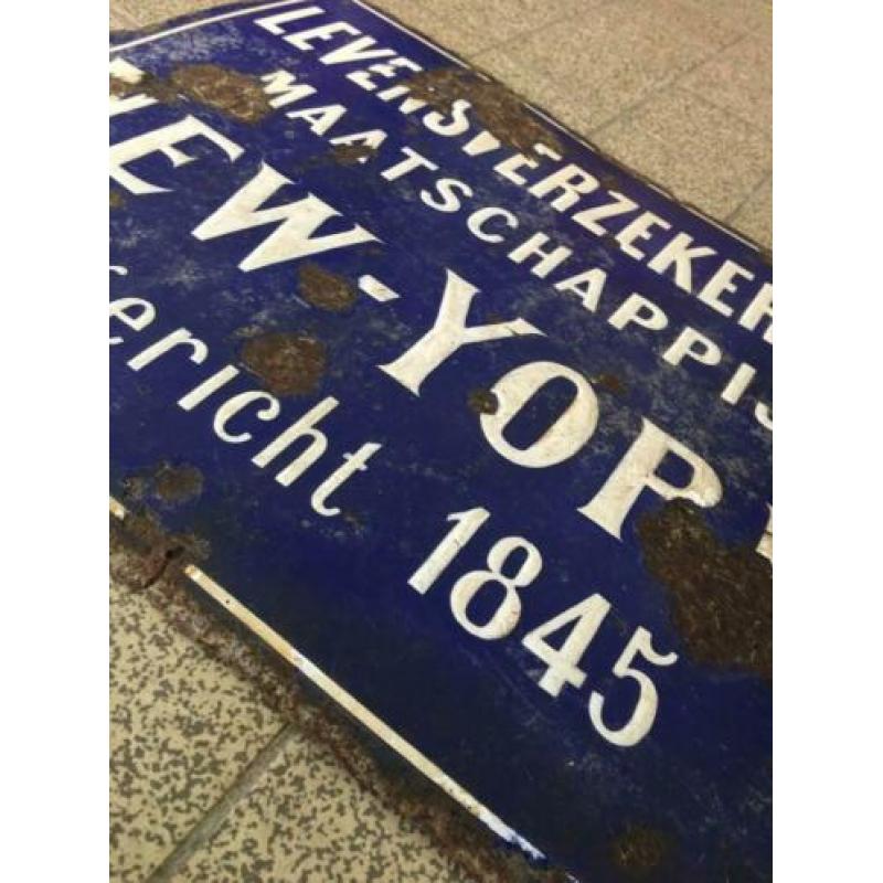 Vintage emaille bord New York Verzekeringen