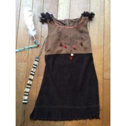 Mt. 128, indianen kostuum, indianenjurk+accessoires