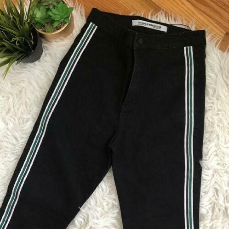 Nieuw zara high rise jeggings stretch jeans strepen zwart