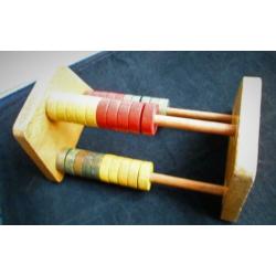 Antiek Telraam~3 Rijen~Houten Ronde Kralen~Tel Raam~Leren