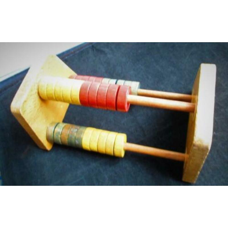 Antiek Telraam~3 Rijen~Houten Ronde Kralen~Tel Raam~Leren