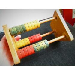 Antiek Telraam~3 Rijen~Houten Ronde Kralen~Tel Raam~Leren
