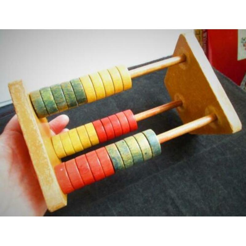 Antiek Telraam~3 Rijen~Houten Ronde Kralen~Tel Raam~Leren