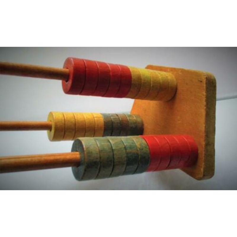 Antiek Telraam~3 Rijen~Houten Ronde Kralen~Tel Raam~Leren