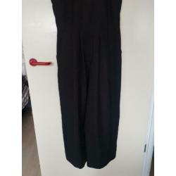 VINTAGE culotte jumpsuit zwart vierkante hals rits M