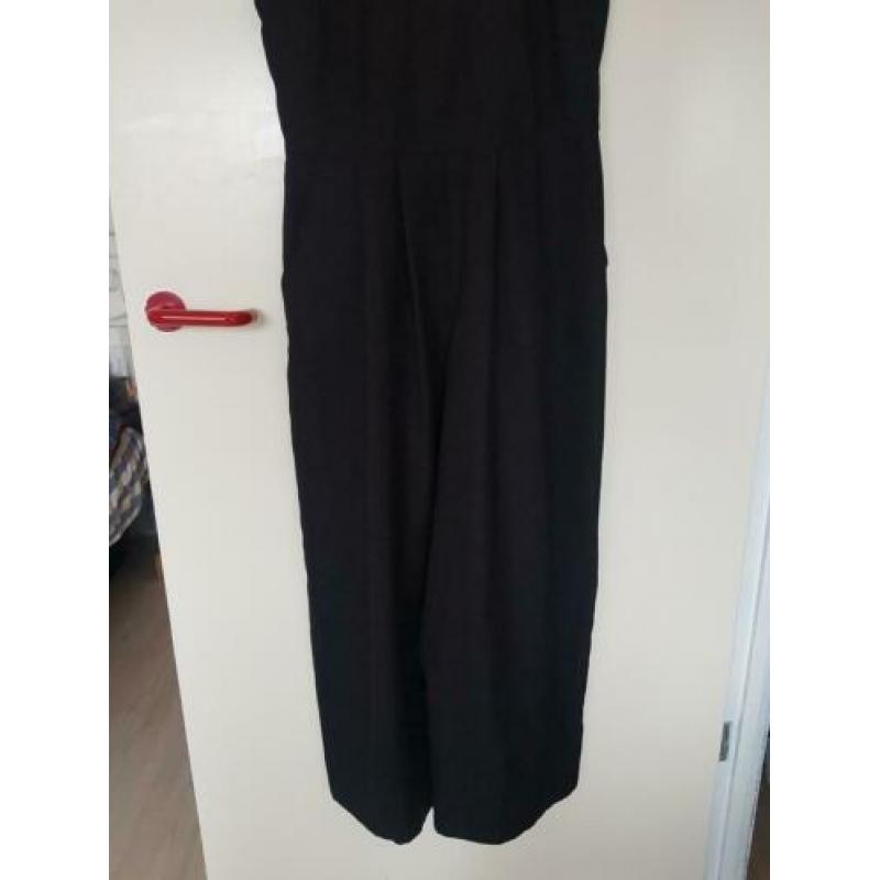 VINTAGE culotte jumpsuit zwart vierkante hals rits M