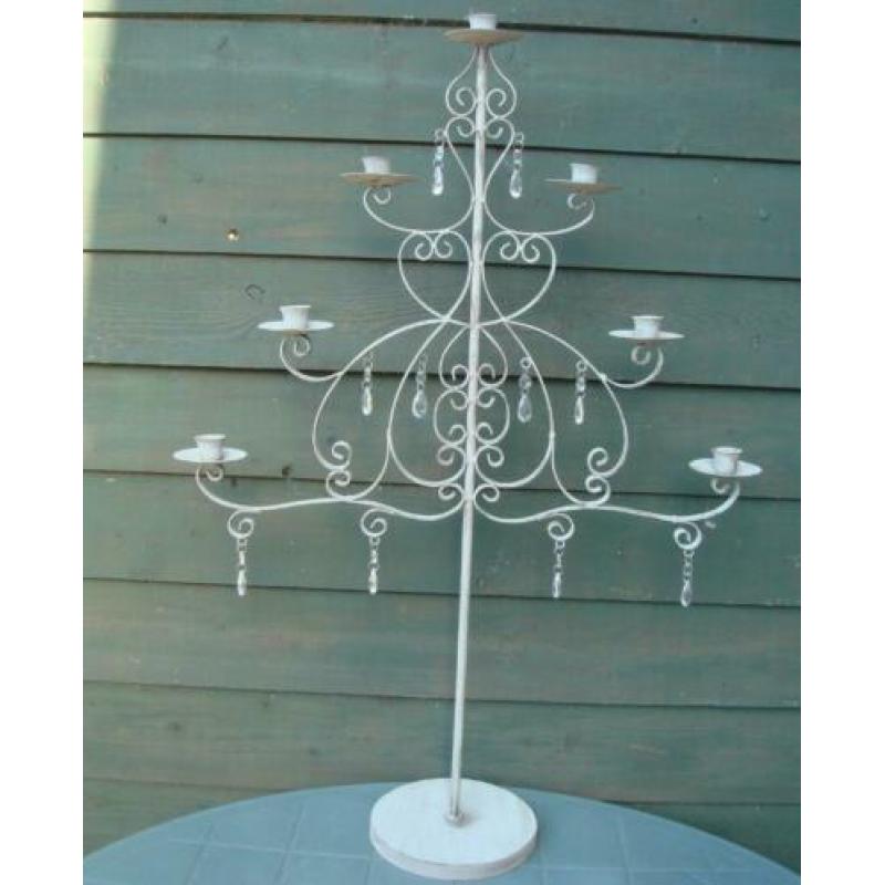 XL grote brocante grijze metalen kandelaar € 7,50
