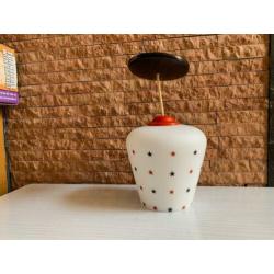 Vintage Jaren 60 hanglamp melkglas met sterretjes hoog 18 cm