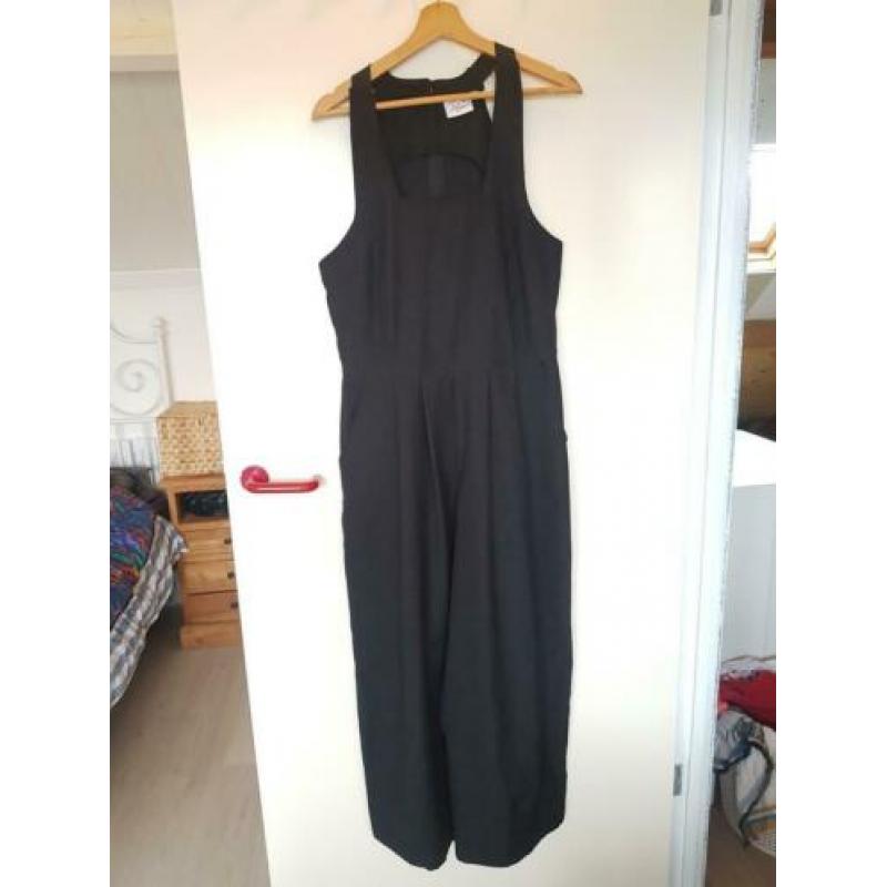 VINTAGE culotte jumpsuit zwart vierkante hals rits M