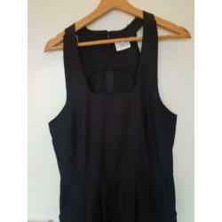 VINTAGE culotte jumpsuit zwart vierkante hals rits M