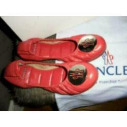 D4A Moncler rode leren ballerina's gouden embleem voorkant35