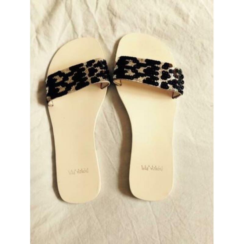 Patrizia Pepe leren slippers wit/zwart mt 39