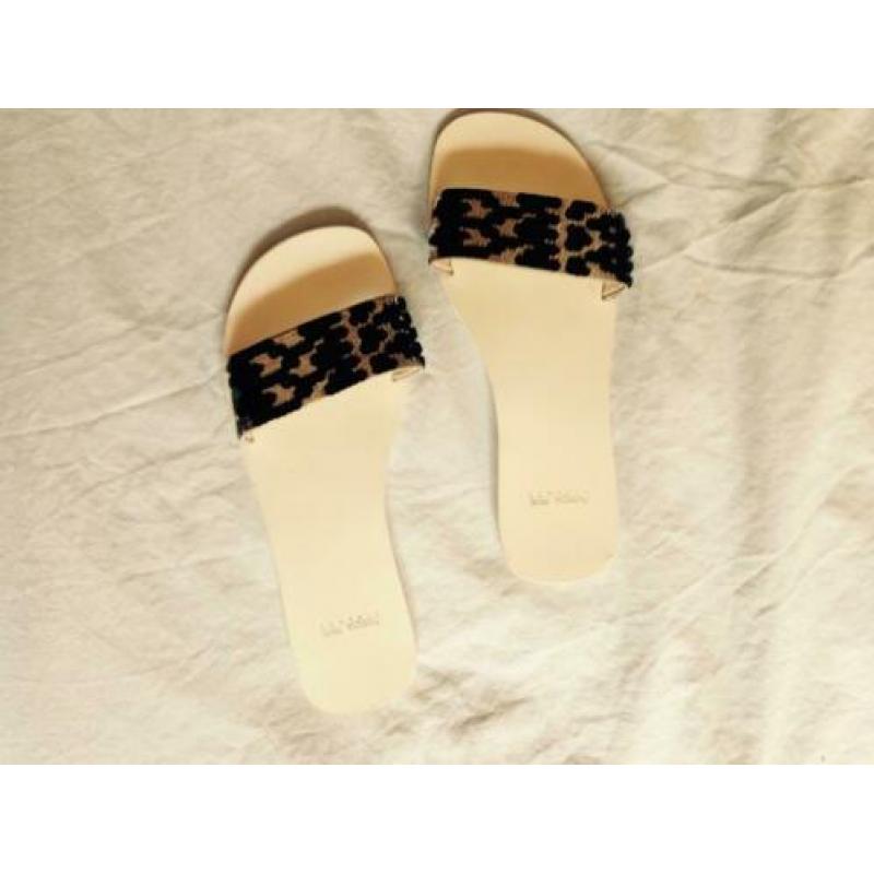 Patrizia Pepe leren slippers wit/zwart mt 39