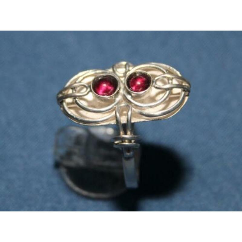Schitterende Modernistische Zilver & Granaat Design Ring