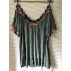Boho bohemian groen jurk tuniek one size