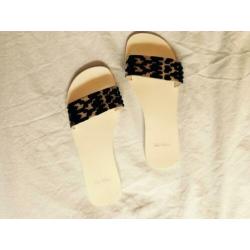Patrizia Pepe leren slippers wit/zwart mt 39