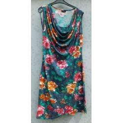 BODYFLIRT blauw bewerkt bloemen met waterval hals jurk mt S