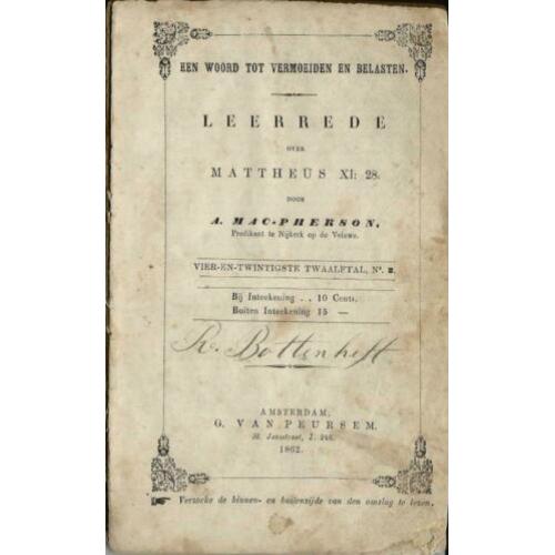 Ds. A. Mac Pherson (Nijkerk) - Leerrede over Matth. 11:28