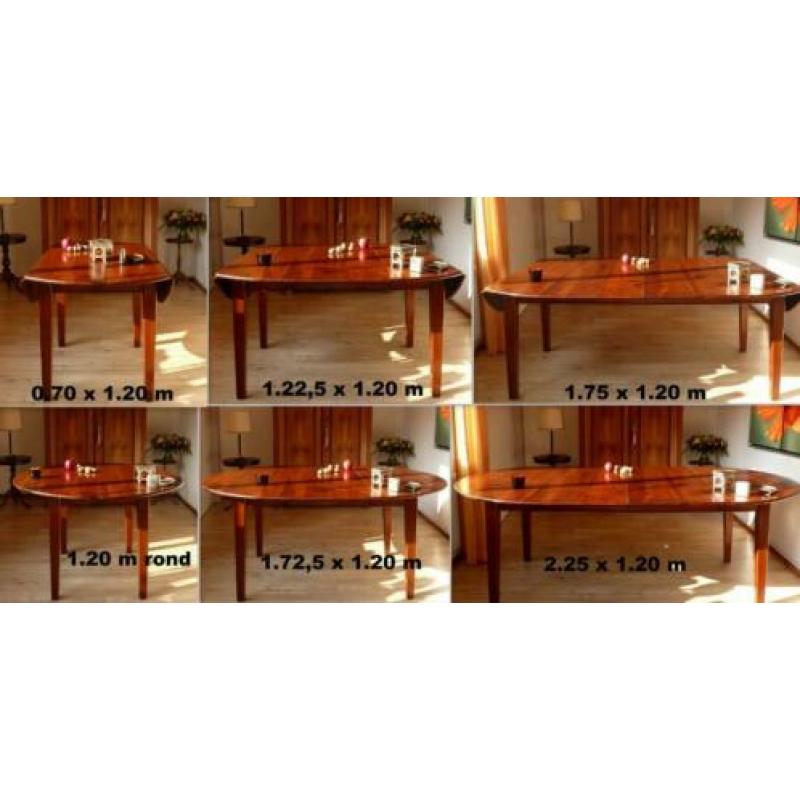 Fraaie kersen eettafel met 2 coulissen: max. 1.20 x 2.26 m