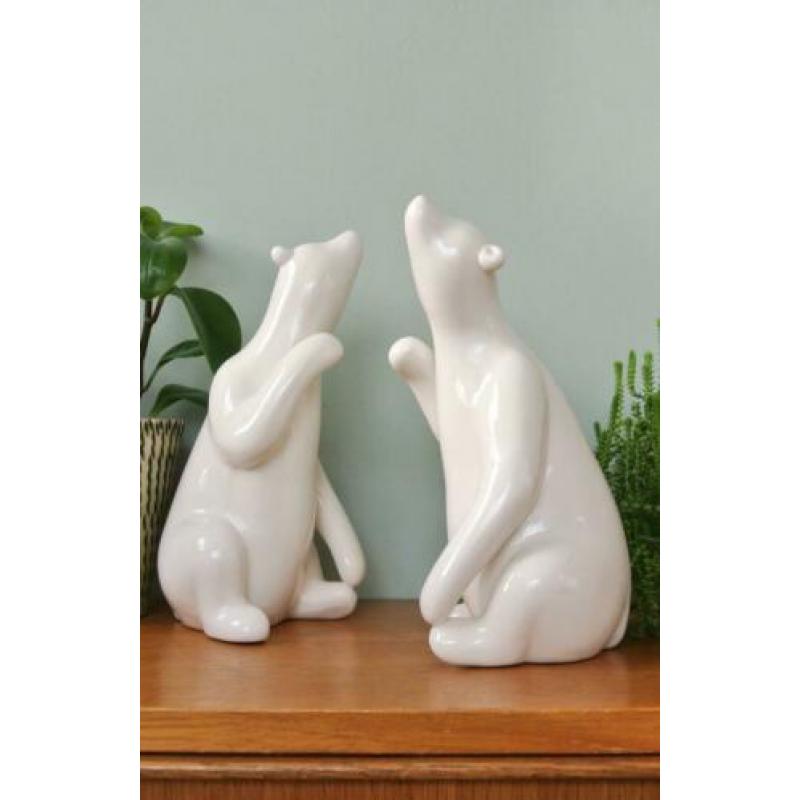 vintage 22cm hoge gestileerde beren BEELDEN groot porselein