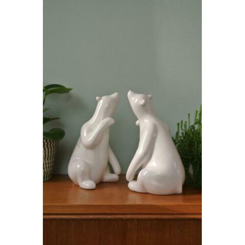 vintage 22cm hoge gestileerde beren BEELDEN groot porselein