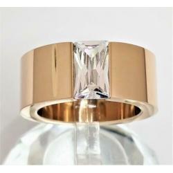 Rosé goud Stalen Ring met Rechthoekige Zirkonia. Nr. 1901119