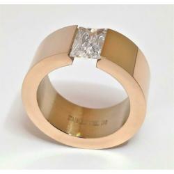 Rosé goud Stalen Ring met Rechthoekige Zirkonia. Nr. 1901119