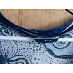 Set Hema jurk + vest blauw met lichtgrijs 42 L