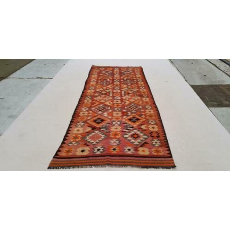 Vintage kelim kleed loper 425x128 cm vloerkleed tapijt kelim