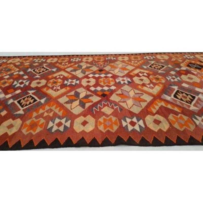 Vintage kelim kleed loper 425x128 cm vloerkleed tapijt kelim
