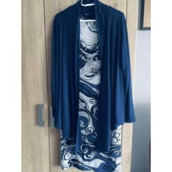 Set Hema jurk + vest blauw met lichtgrijs 42 L