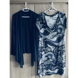 Set Hema jurk + vest blauw met lichtgrijs 42 L