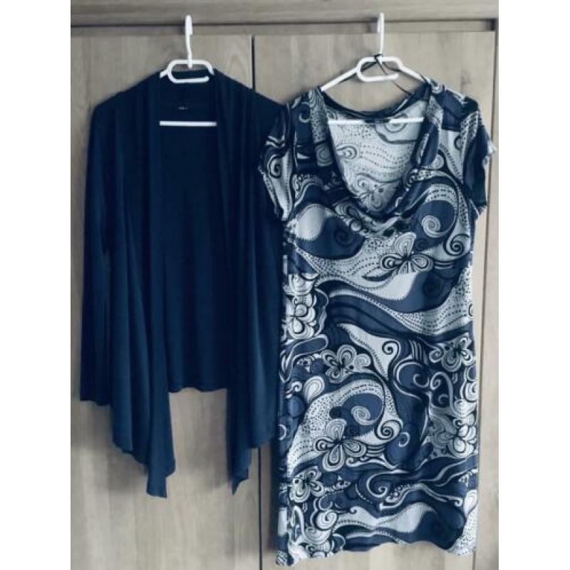 Set Hema jurk + vest blauw met lichtgrijs 42 L