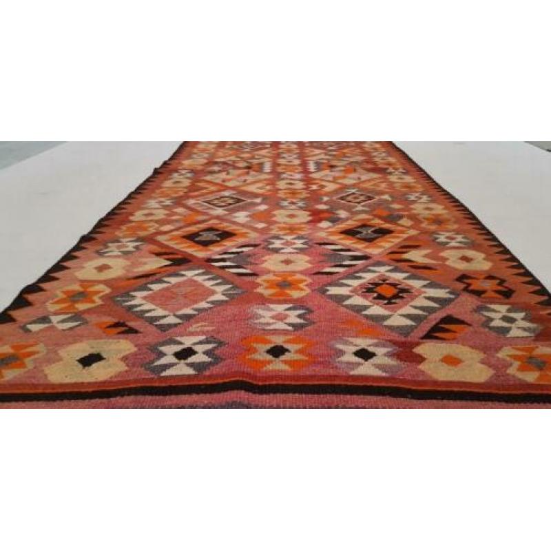 Vintage kelim kleed loper 425x128 cm vloerkleed tapijt kelim