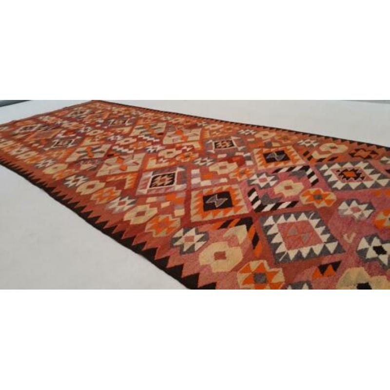 Vintage kelim kleed loper 425x128 cm vloerkleed tapijt kelim