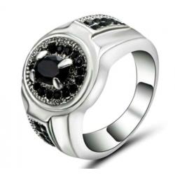 Witgoud vergulde ring met zwarte en licht blauwe zirkonen