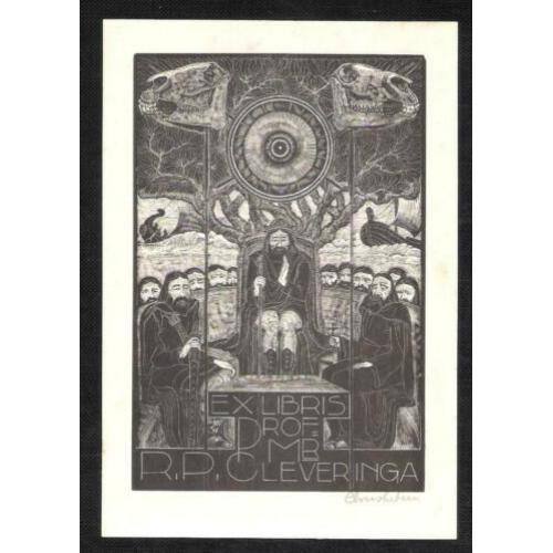 Exlibris Chris Lebeau voor Prof.Mr. R.P. Cleveringa