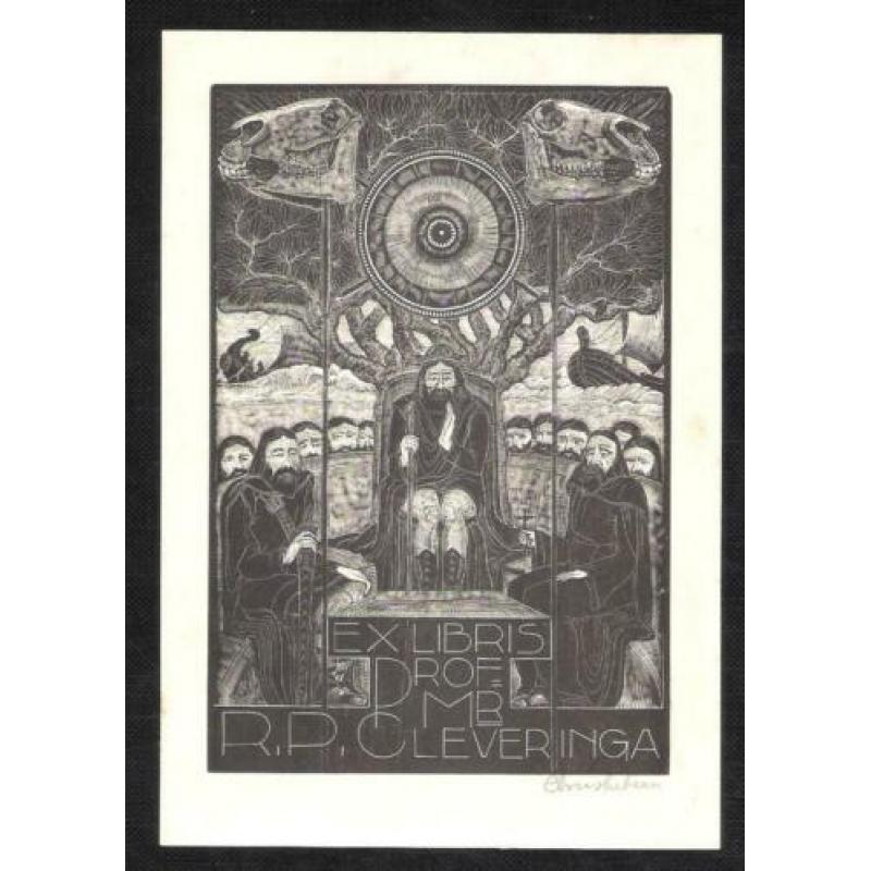 Exlibris Chris Lebeau voor Prof.Mr. R.P. Cleveringa