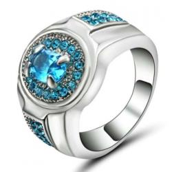 Witgoud vergulde ring met zwarte en licht blauwe zirkonen