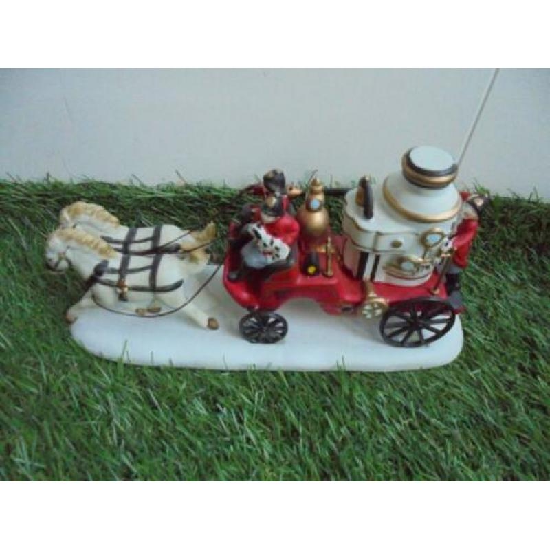 Vintage Lemax brandweerauto met 2 paarden,1996,porselein