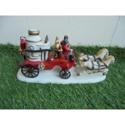 Vintage Lemax brandweerauto met 2 paarden,1996,porselein