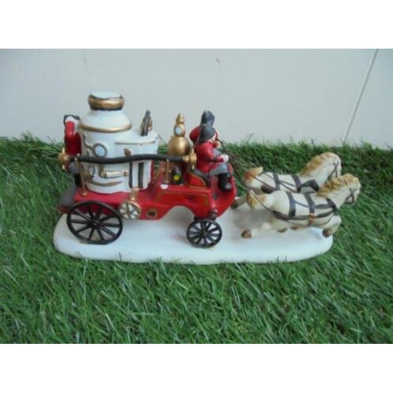 Vintage Lemax brandweerauto met 2 paarden,1996,porselein