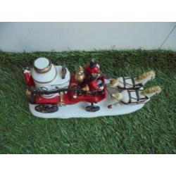 Vintage Lemax brandweerauto met 2 paarden,1996,porselein
