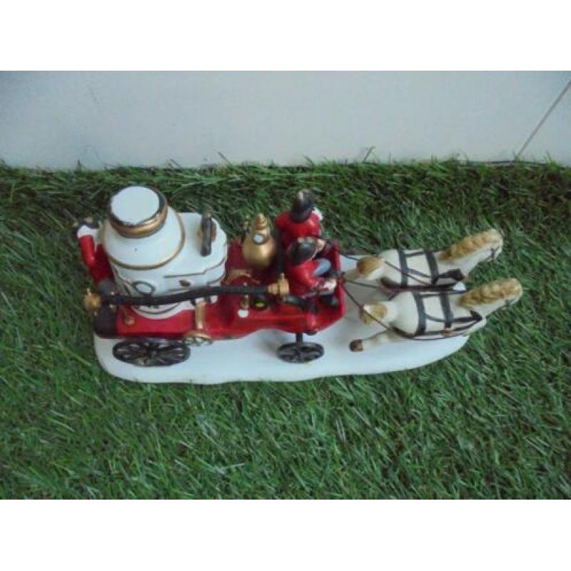 Vintage Lemax brandweerauto met 2 paarden,1996,porselein
