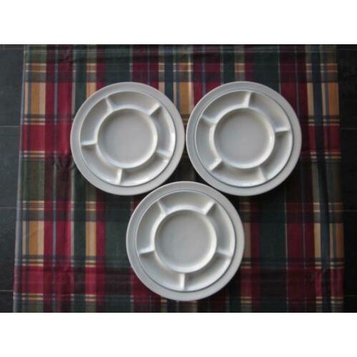 Thomas Germany 5 fondueborden 2 wit effen 3 gekleurd streepj