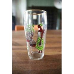 Vijf vintage longdrinkglazen, afbeeldingen diverse culturen