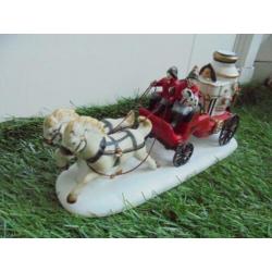 Vintage Lemax brandweerauto met 2 paarden,1996,porselein