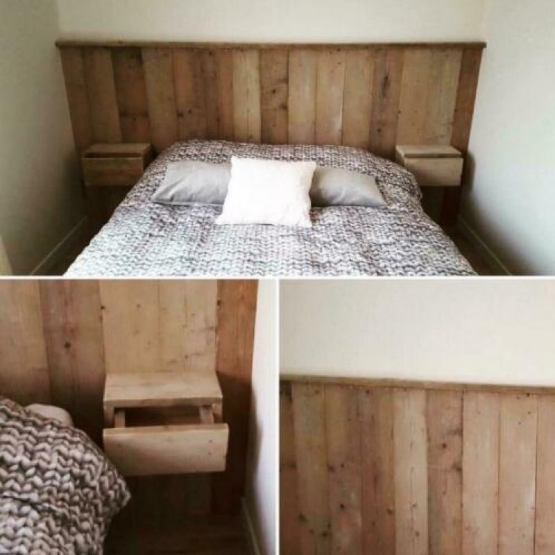 Tweepersoonsbed met hoofdbord en lade