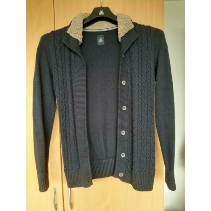 Gaastra donkerblauw vest met bont in de kraag. Maar l
