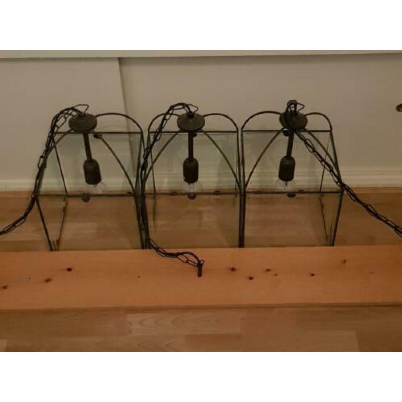 Hanglamp 3 stuks aan eiken plank